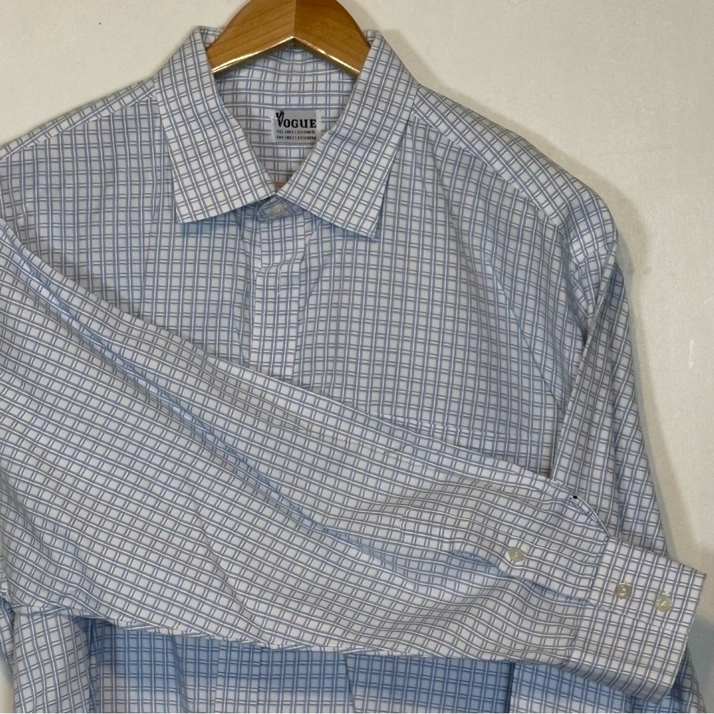 Vogue Hong Kong Tailored Men’s Blue and White Windowpane Dress Shirt Size 2XXLT